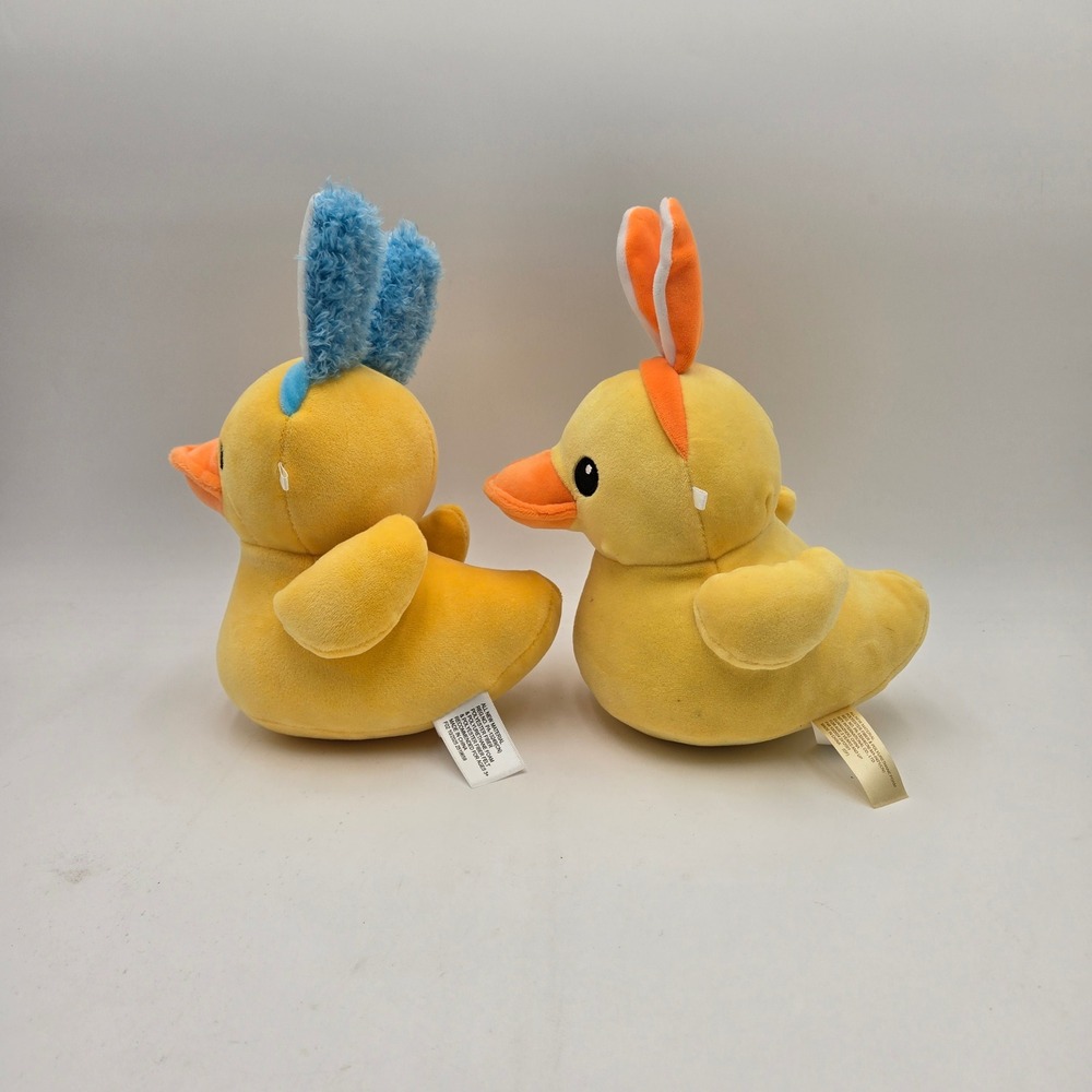 2 Easter Spring Duck Plush Set with Blue and Orange Bunny Ear - Picture 2 of 10